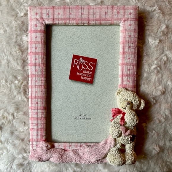 Russ~Teddy Bear Picture Frame~Size 4”x6”~Pink - Picture 1 of 5